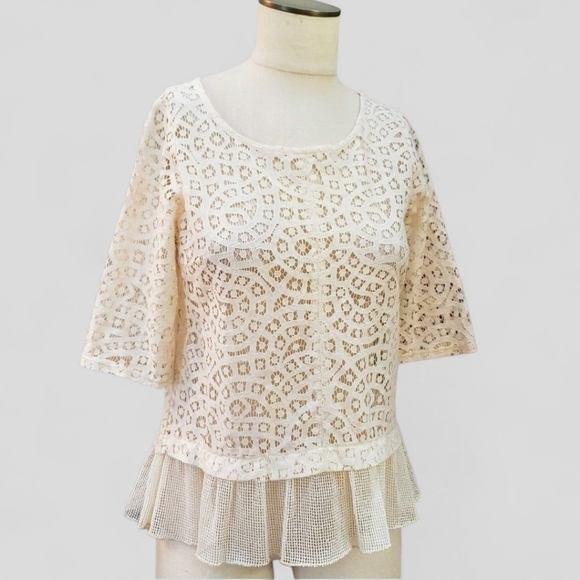 Weston Anthropologie Ivory Lace embroidered top Size Small - Picture 10 of 10